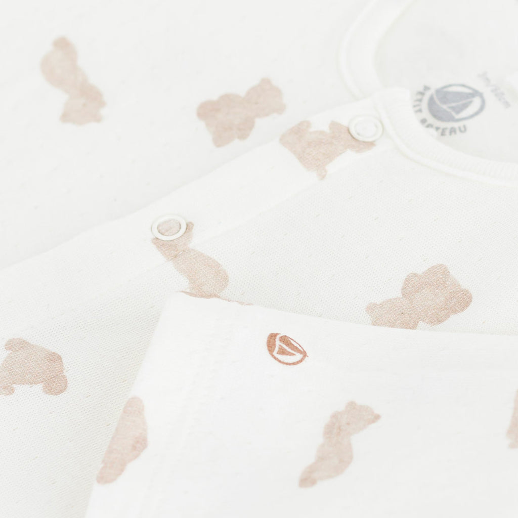 Petit Bateau Baby Pyjamas White With Brown Bear Print