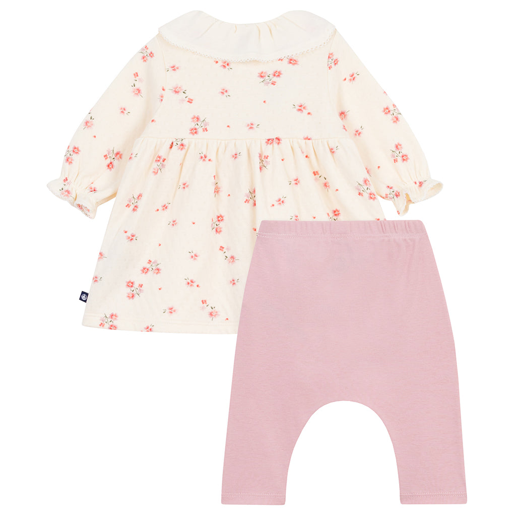 Petit Bateau Baby Dress With Leggings Milk Cream Floral Print