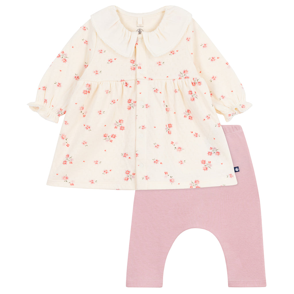 Petit Bateau Baby Dress With Leggings Milk Cream Floral Print