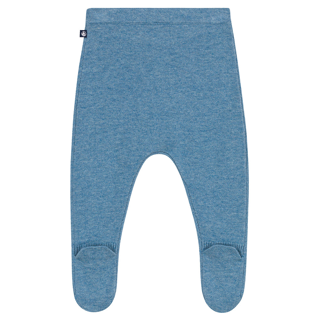 Petit Bateau Baby Set Wrap Cardigan & Pull On Pants with Feet Adriatic Blue