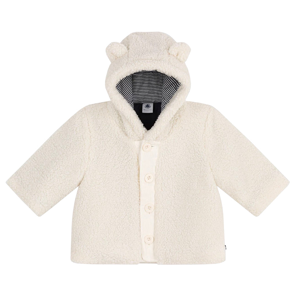 Petit Bateau Baby Teddy Hooded Coat Milk Cream