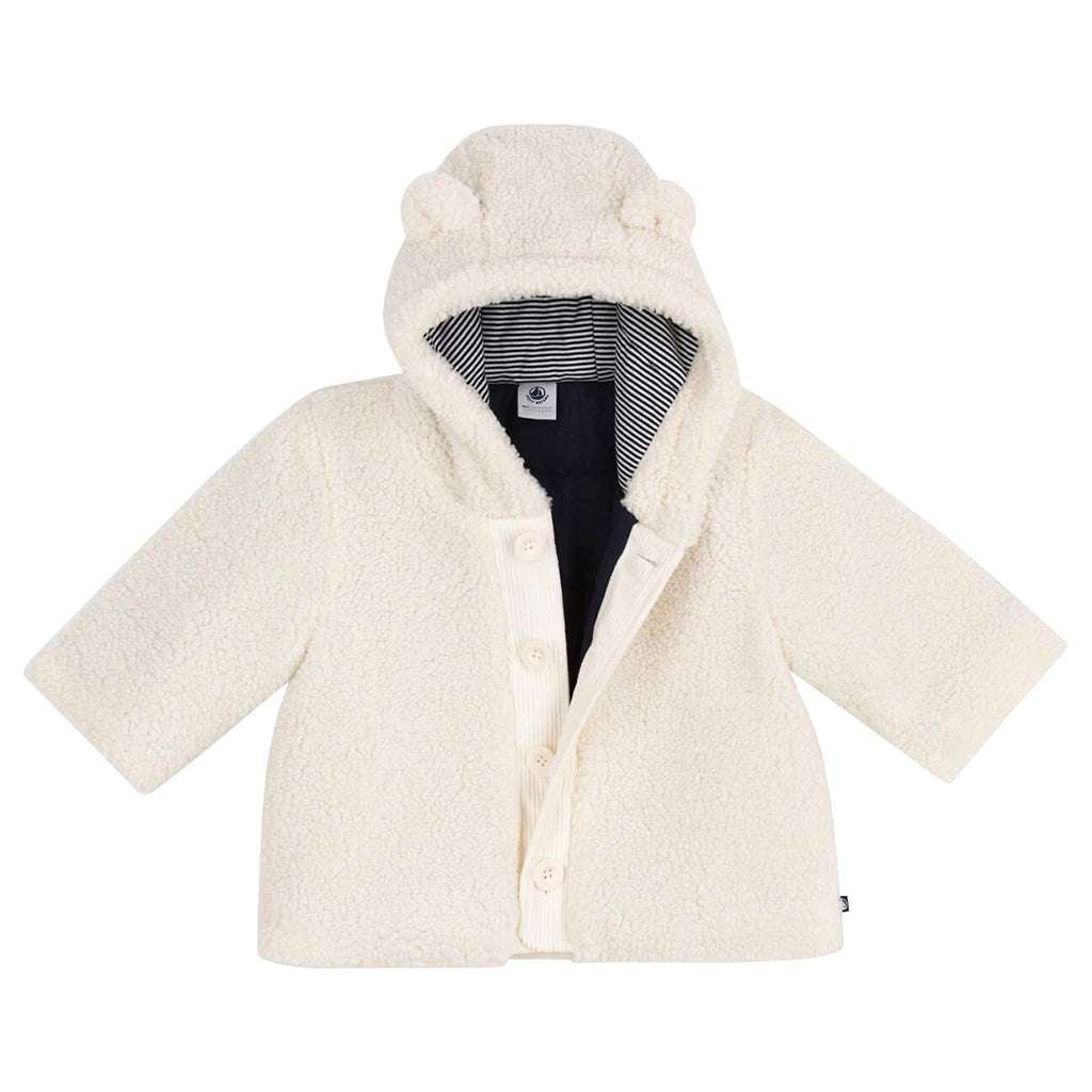 Petit Bateau Baby Teddy Hooded Coat Milk Cream