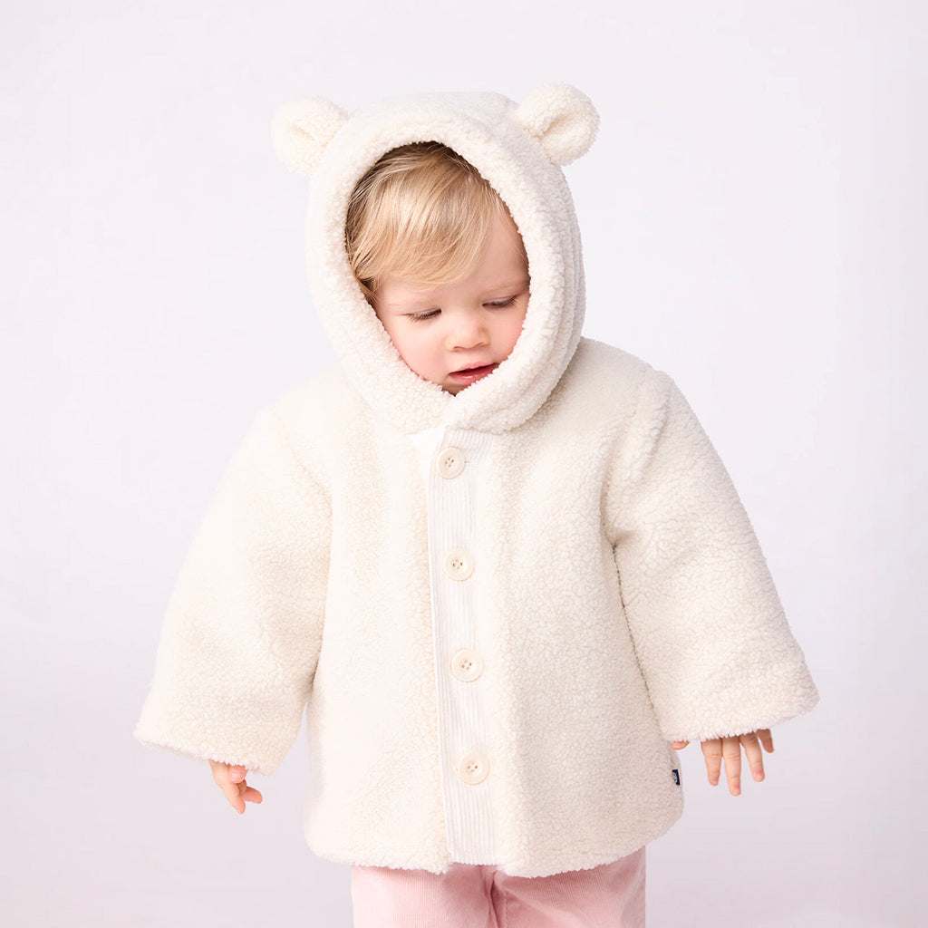 Petit Bateau Baby Teddy Hooded Coat Milk Cream