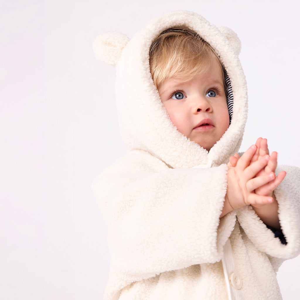 Petit Bateau Baby Teddy Hooded Coat Milk Cream