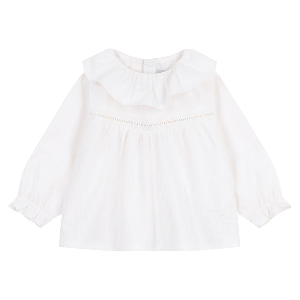Petit Bateau Baby Collared Blouse Foam White