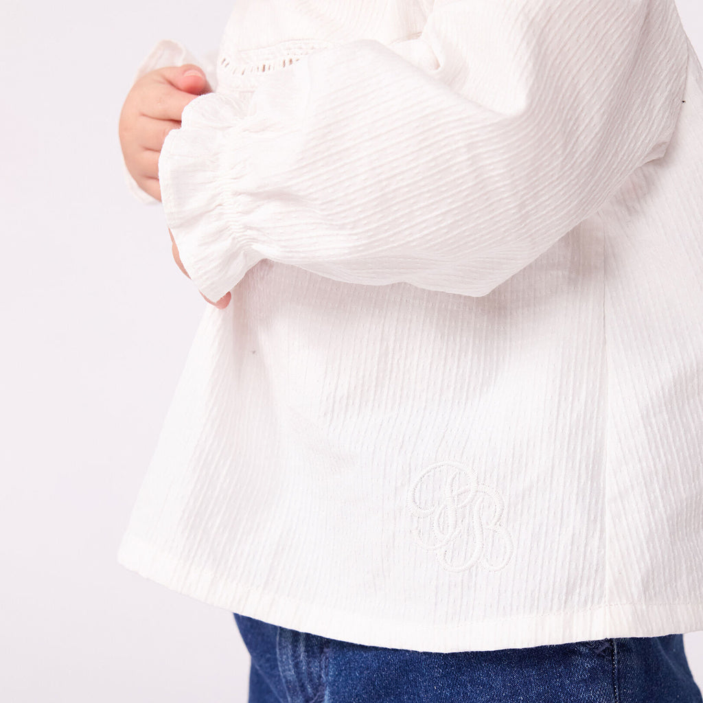 Petit Bateau Baby Collared Blouse Foam White