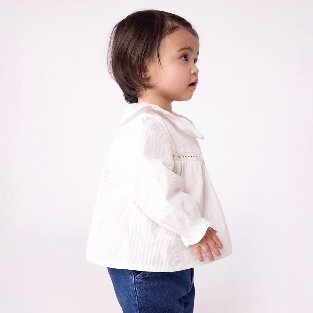 Petit Bateau Baby Collared Blouse Foam White