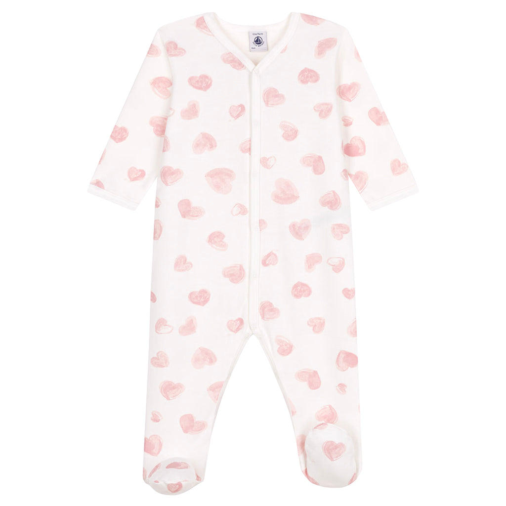 Petit Bateau Baby Pyjamas Marshmallow White Heart Print