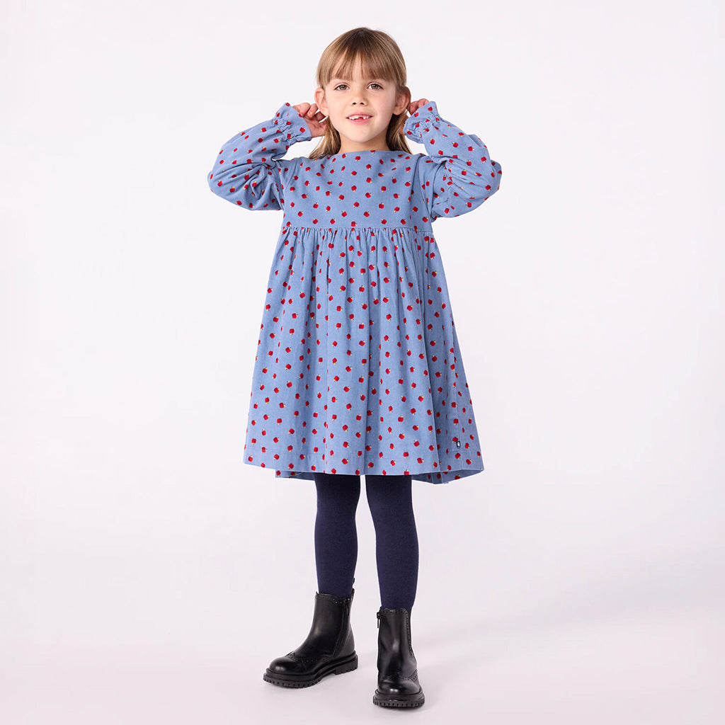 Petit Bateau Child Dress Adriatic Blue Apple Print
