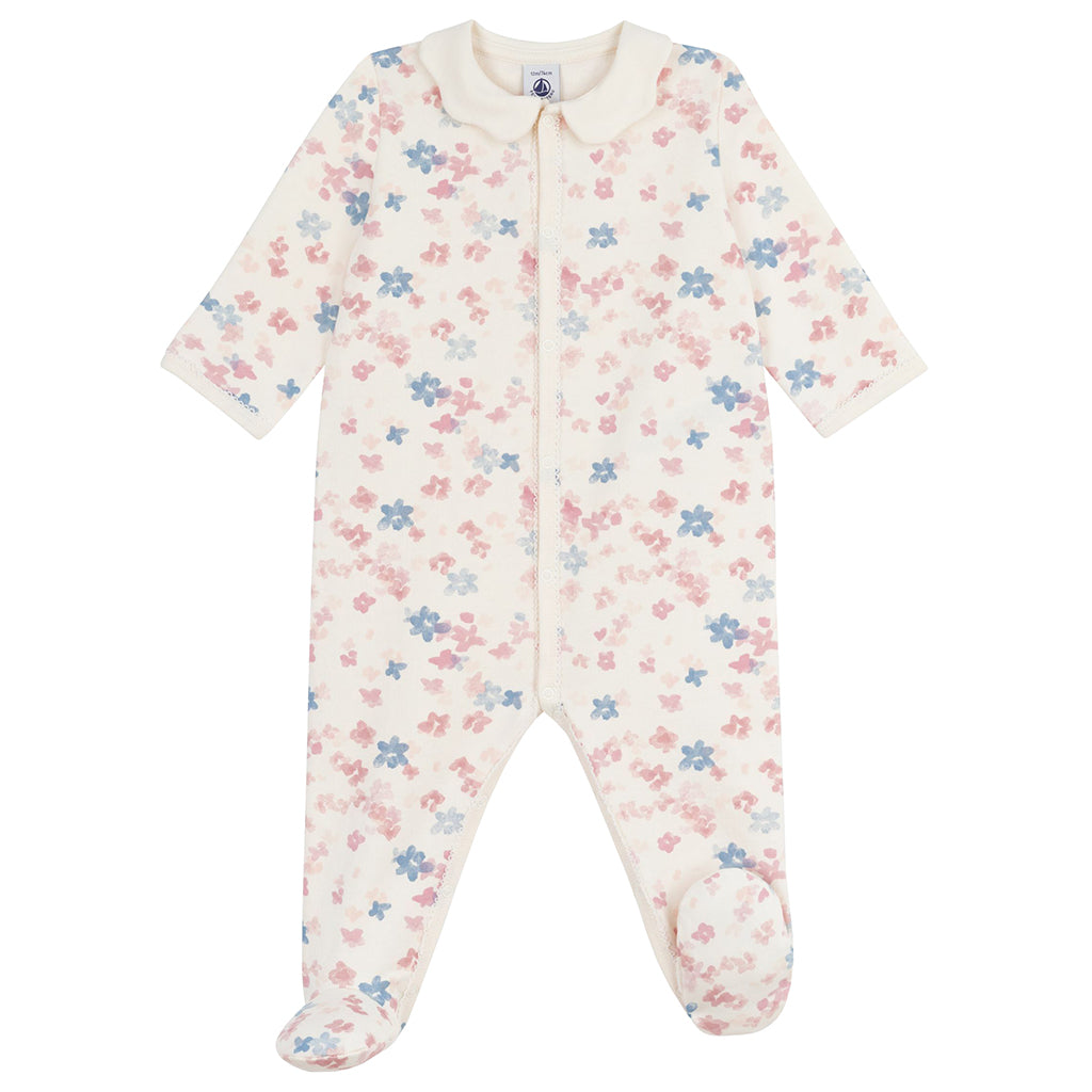 Petit Bateau Baby Collared Pyjamas Milk Cream Floral Print