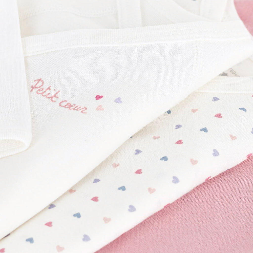 Petit Bateau Baby Set Of Three Wrap Bodysuits Pink Hearts Print