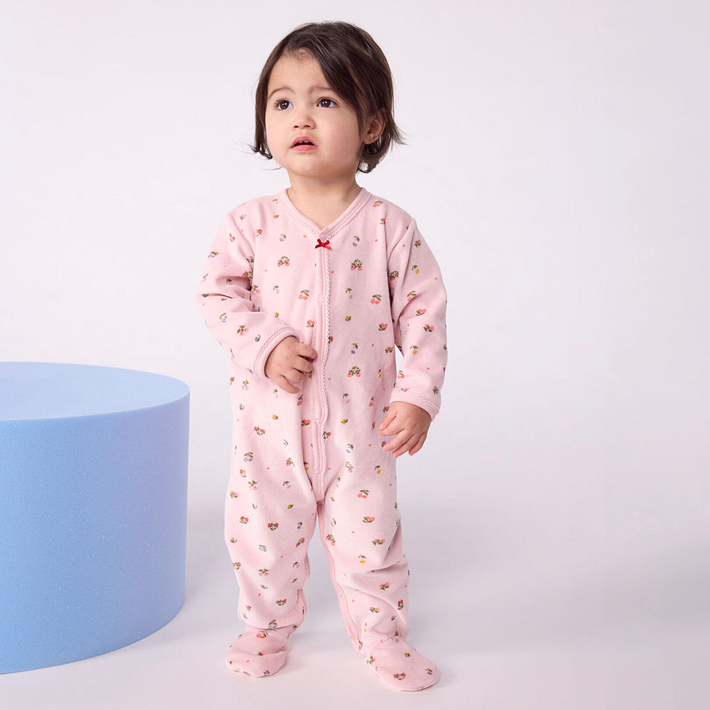 Petit Bateau Baby Velvet Pyjamas Pretty Pink Floral Print