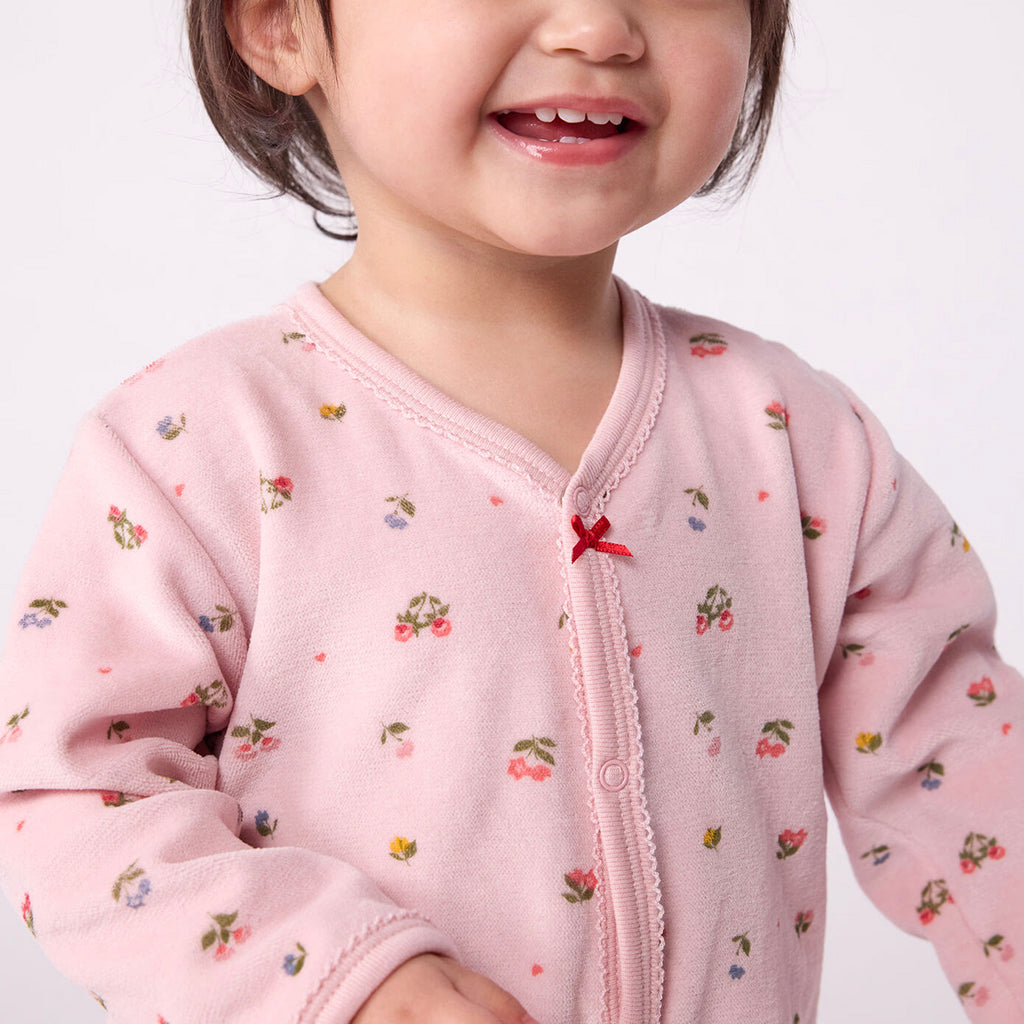 Petit Bateau Baby Velvet Pyjamas Pretty Pink Floral Print