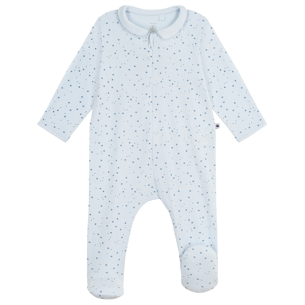 Petit Bateau Baby Collared Pyjamas Fresh Blue Star Print