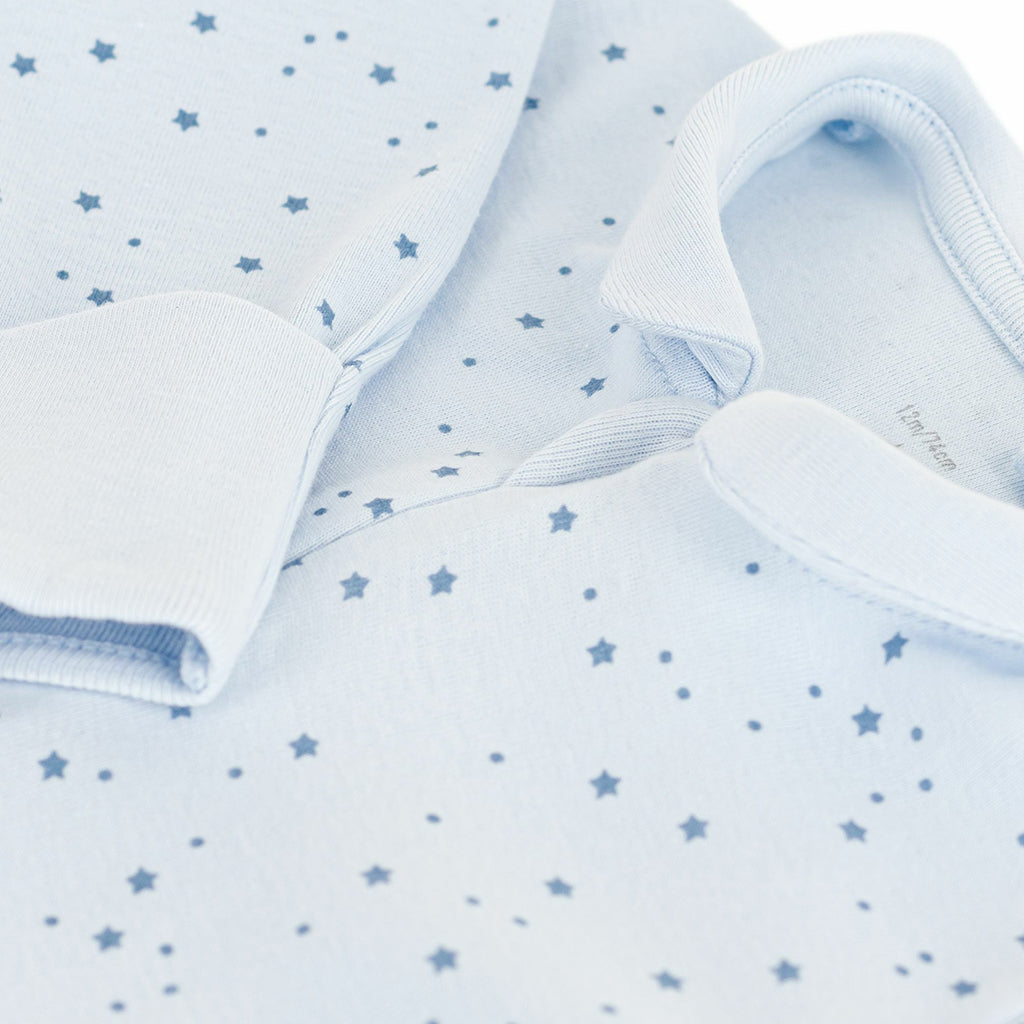 Petit Bateau Baby Collared Pyjamas Fresh Blue Star Print