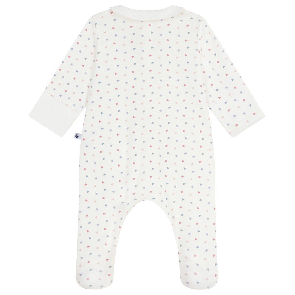 Petit Bateau Baby Collared Pyjamas Marshmallow White Heart Print