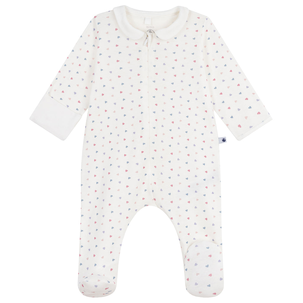 Petit Bateau Baby Collared Pyjamas Marshmallow White Heart Print