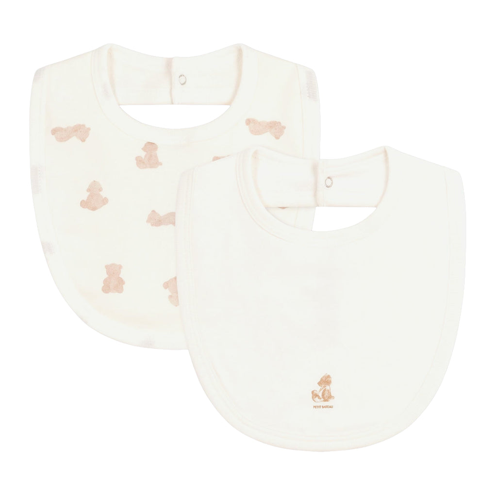 Petit Bateau Baby Set Of Two Bibs White Bear Print