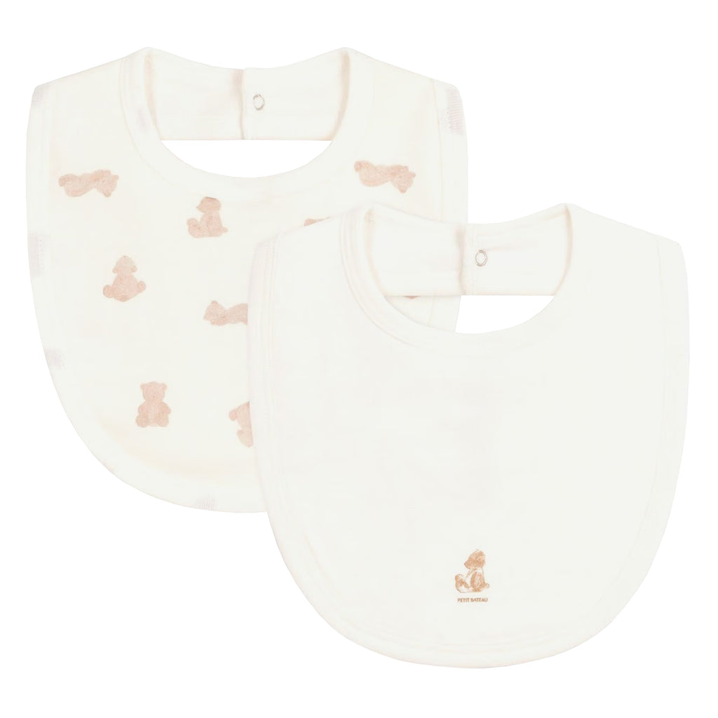 Petit Bateau Baby Set Of Two Bibs White Bear Print