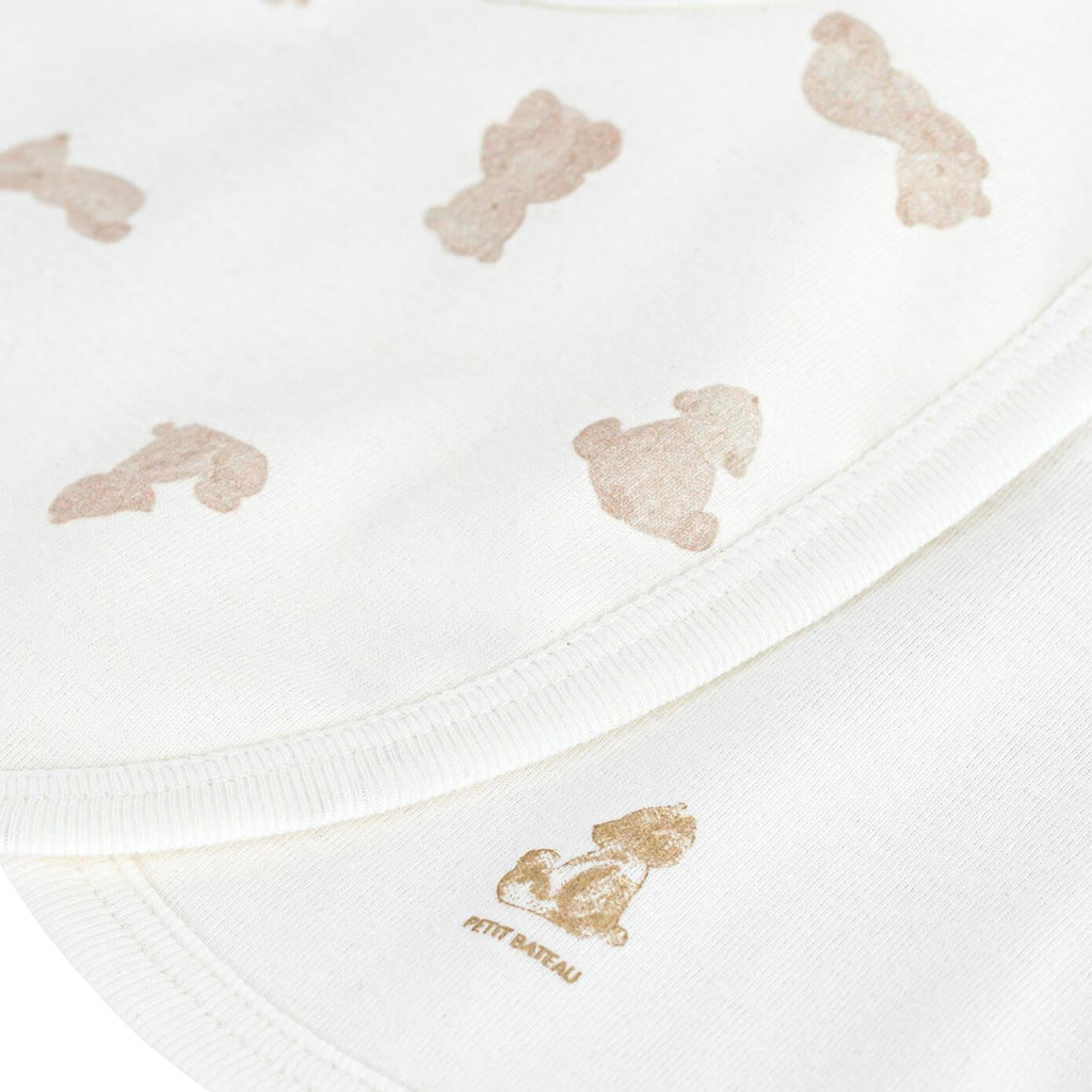 Petit Bateau Baby Set Of Two Bibs White Bear Print