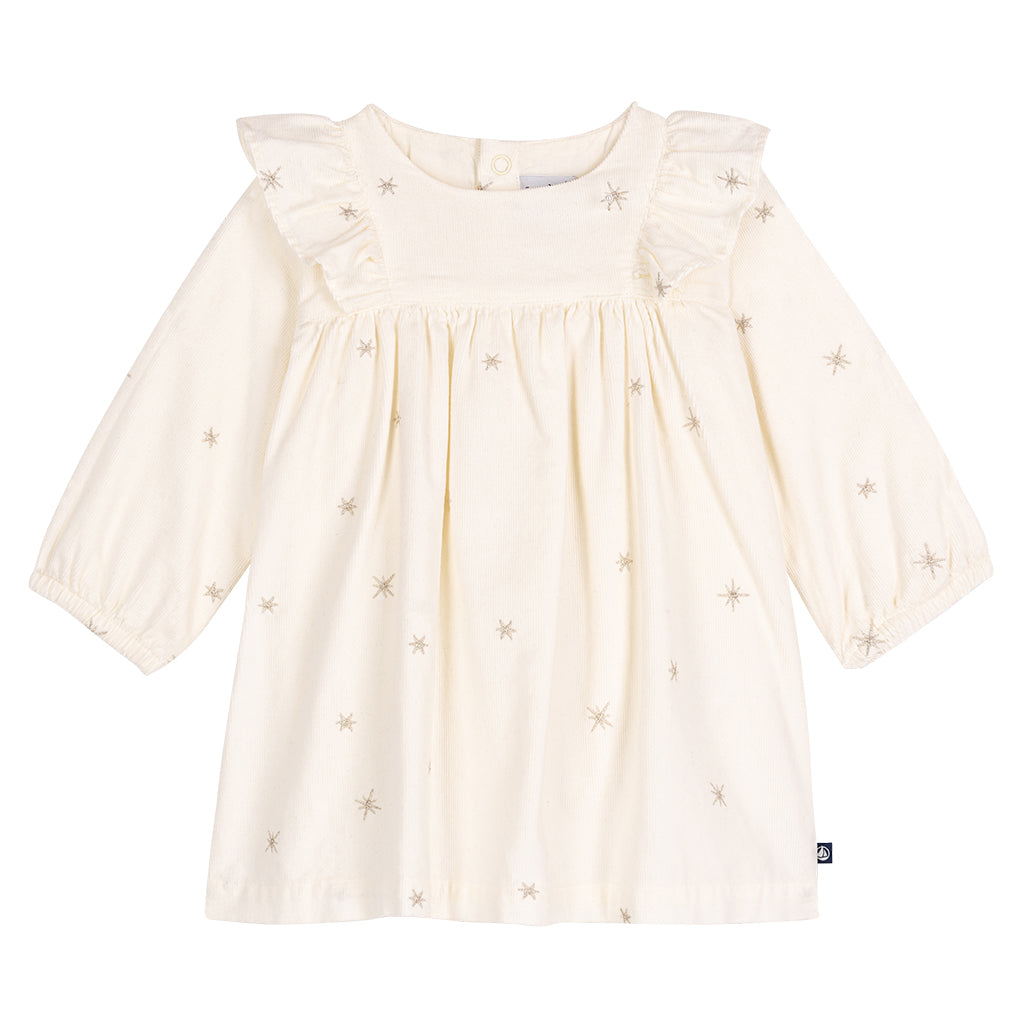 Petit Bateau Baby Dress Milk Cream With Gold Embroidered Stars
