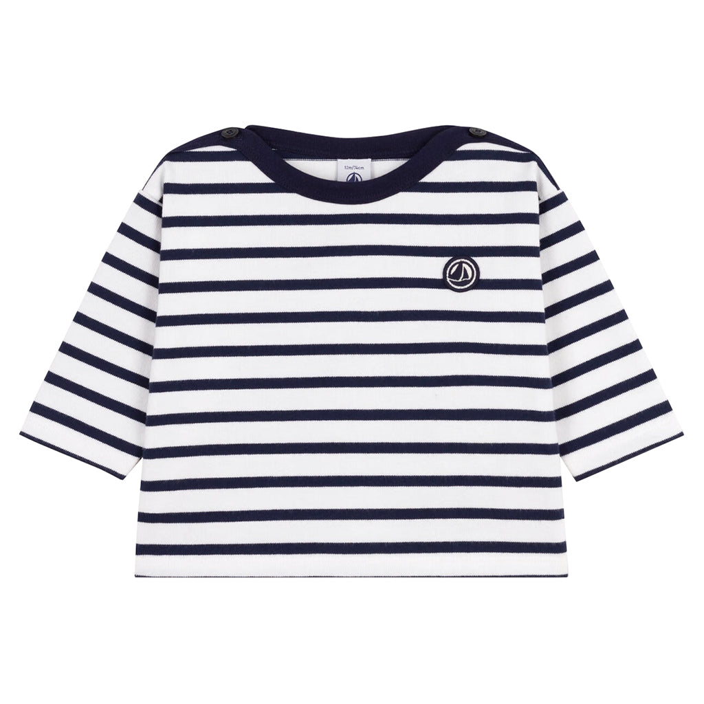 Petit Bateau Baby T-shirt White With Tuxedo Blue Stripes