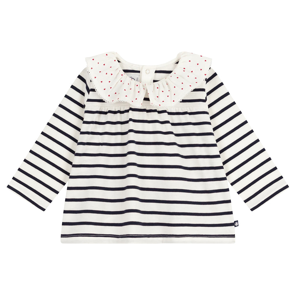 Petit Bateau Baby Collared Blouse White With Tuxedo Blue Stripes