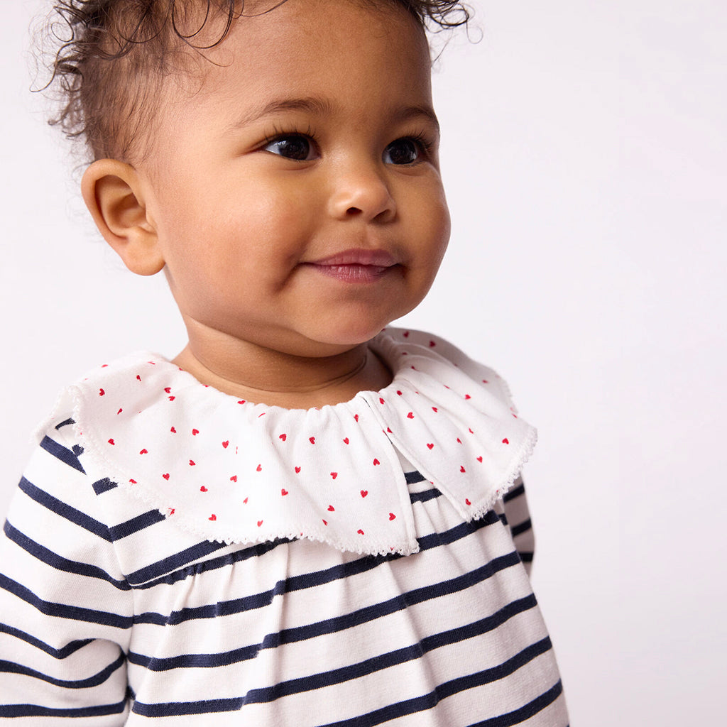Petit Bateau Baby Collared Blouse White With Tuxedo Blue Stripes