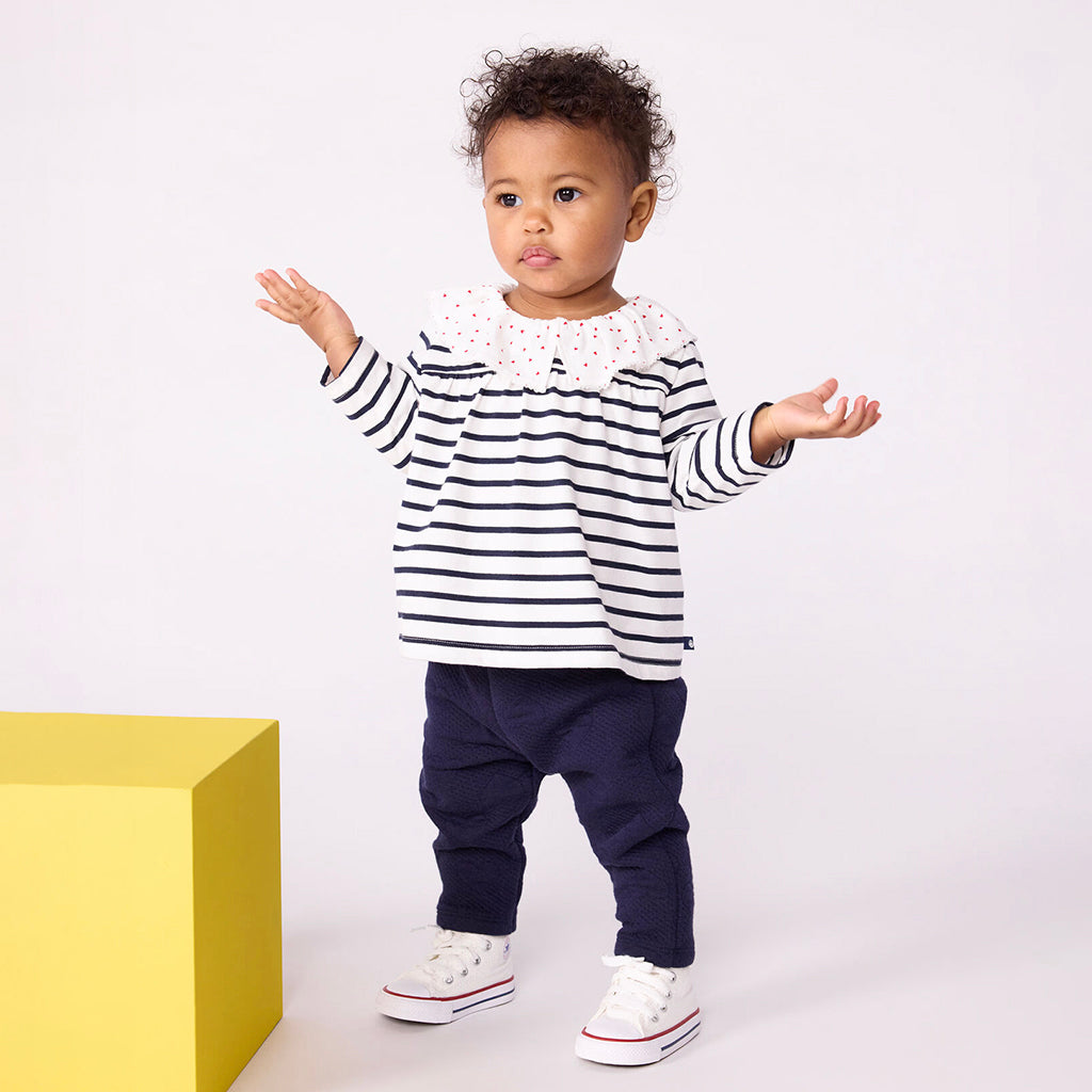 Petit Bateau Baby Collared Blouse White With Tuxedo Blue Stripes
