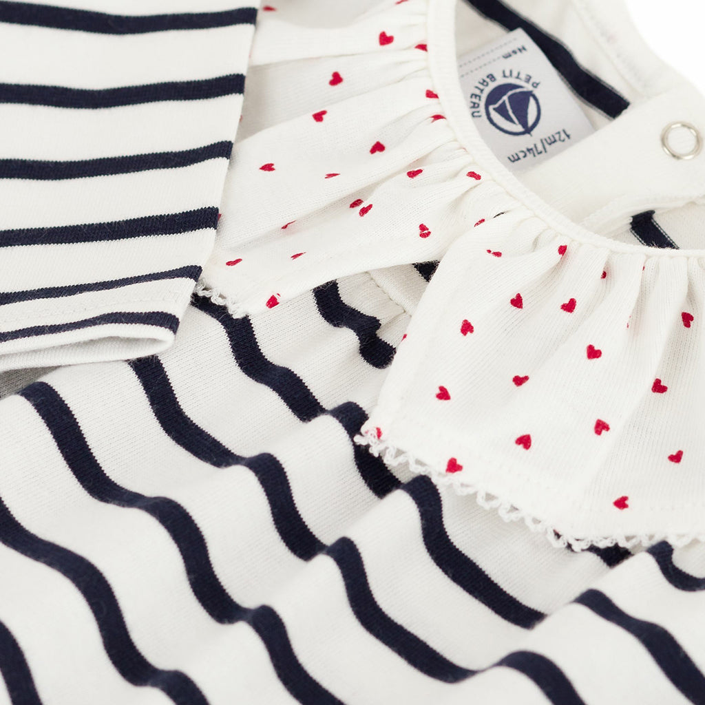 Petit Bateau Baby Collared Blouse White With Tuxedo Blue Stripes