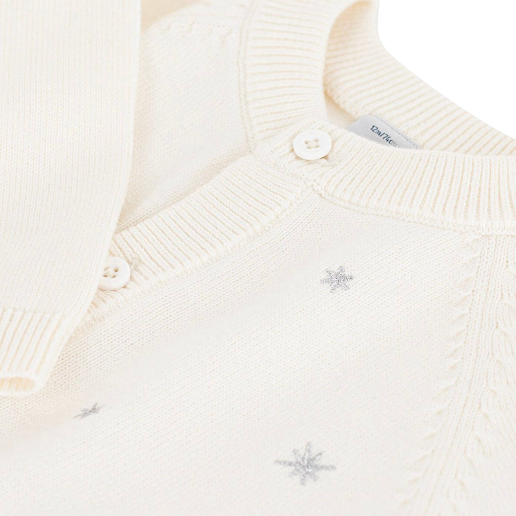 Petit Bateau Baby Cardigan Marshmallow White With Silver Embroidered Stars