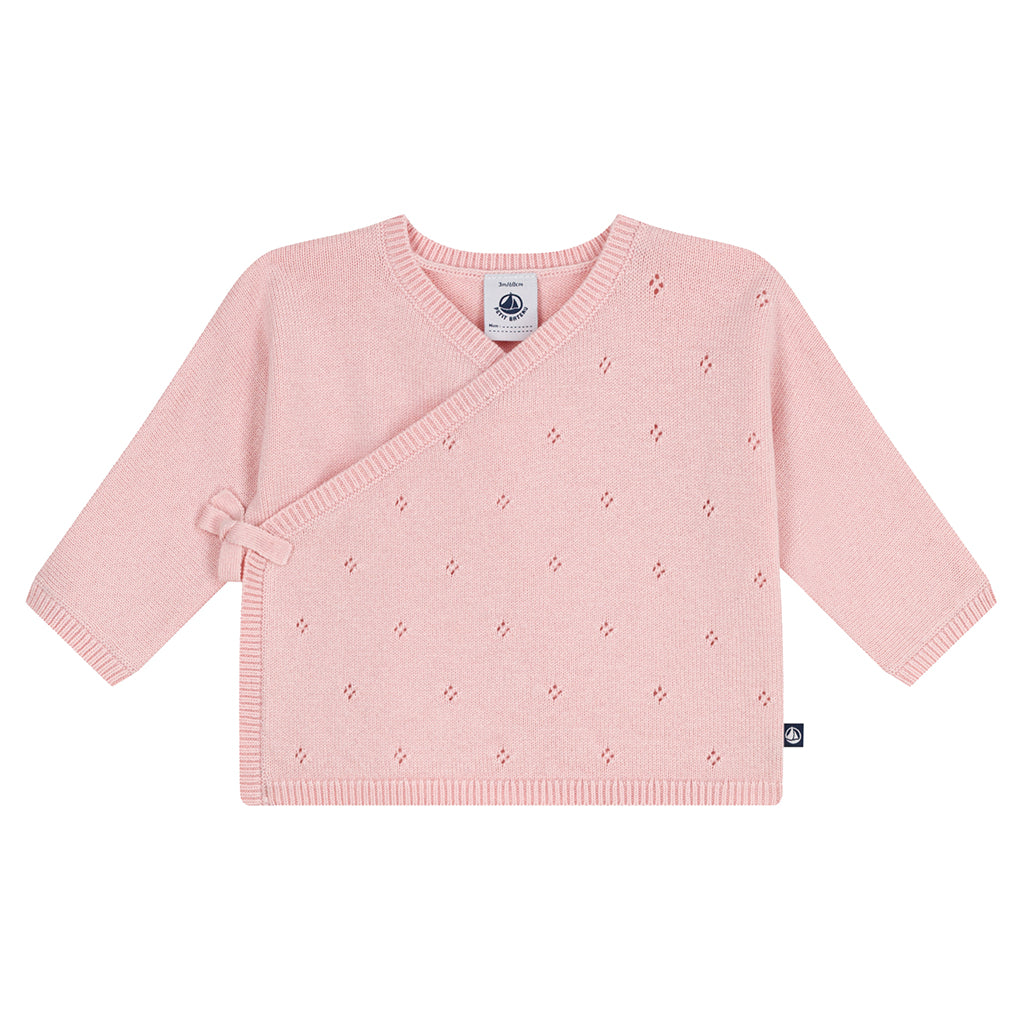 Petit Bateau Baby Set Wrap Cardigan & Pull on Pant with Feet Pretty Pink