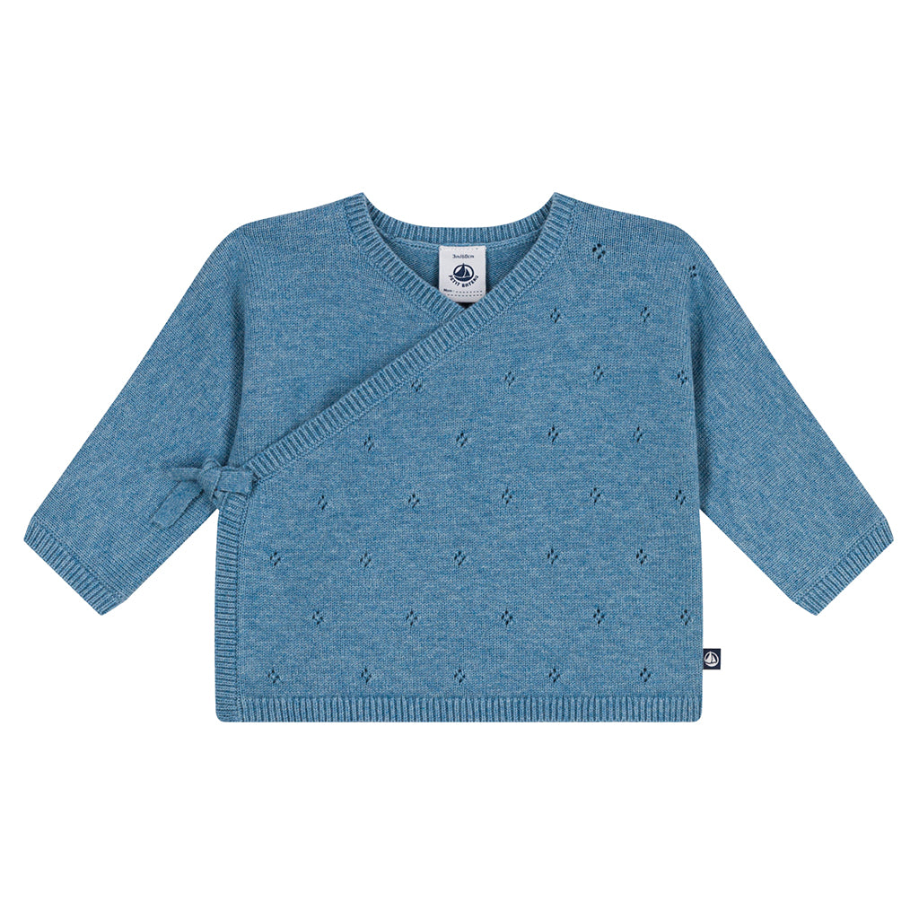 Petit Bateau Baby Set Wrap Cardigan & Pull On Pants with Feet Adriatic Blue