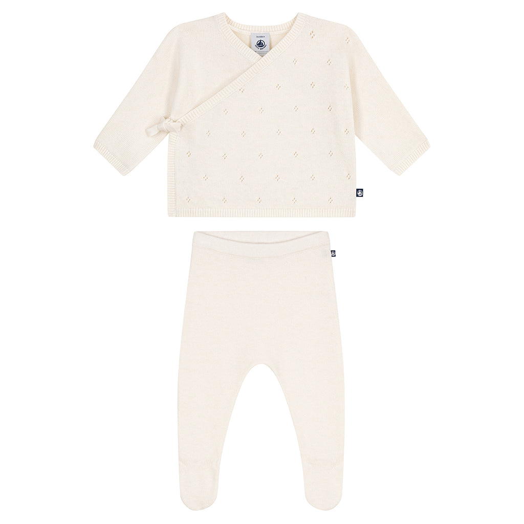 Petit Bateau Baby Set Wrap Cardigan with Pull on Pants White