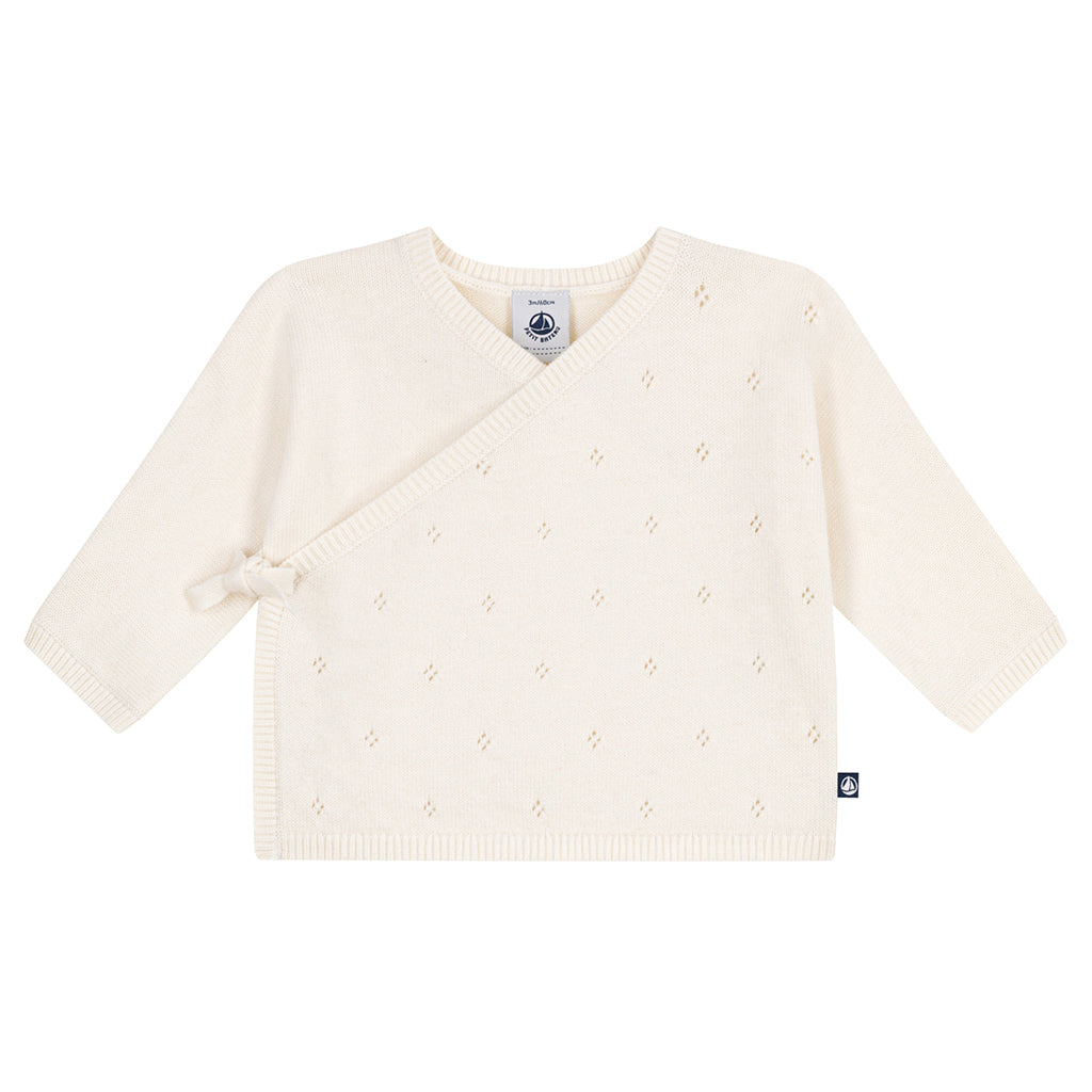 Petit Bateau Baby Set Wrap Cardigan with Pull on Pants White