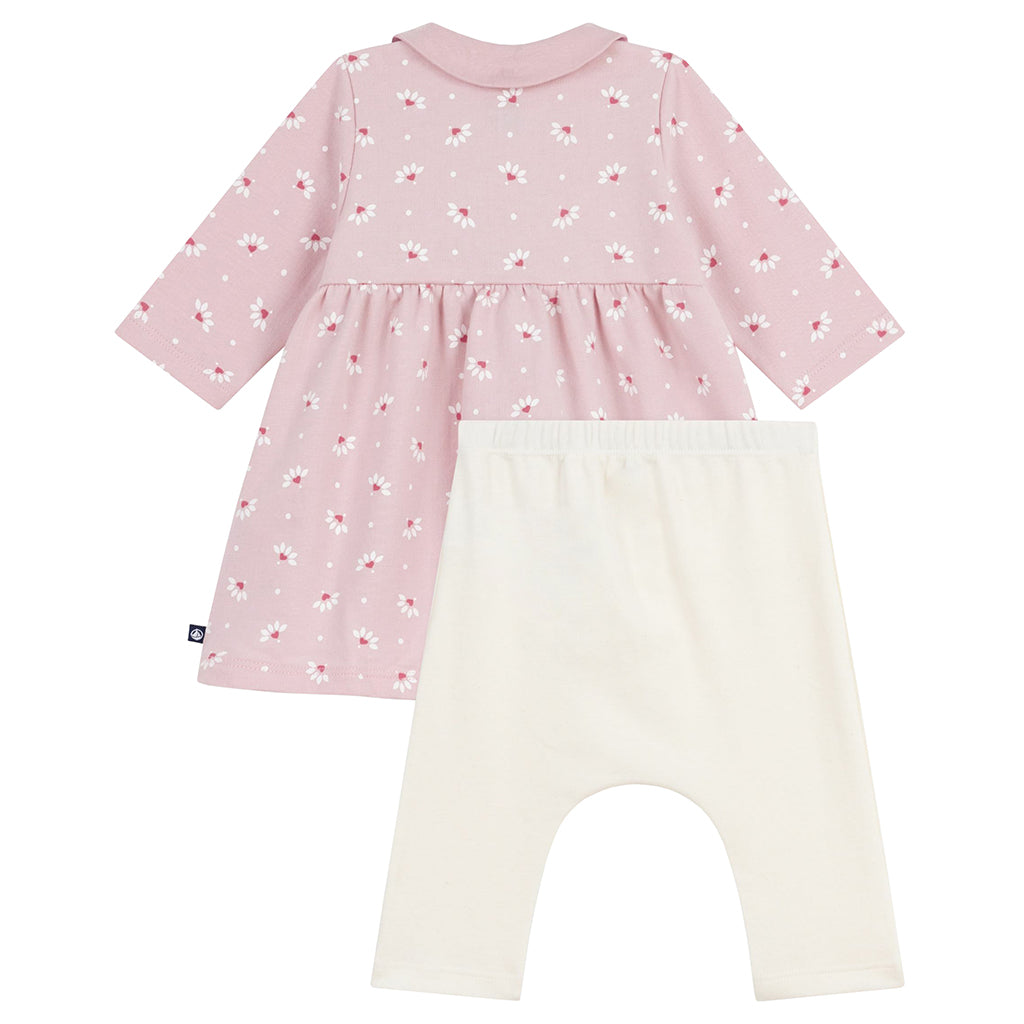 Petit Bateau Baby Dress With Leggings Pretty Pink Floral Print