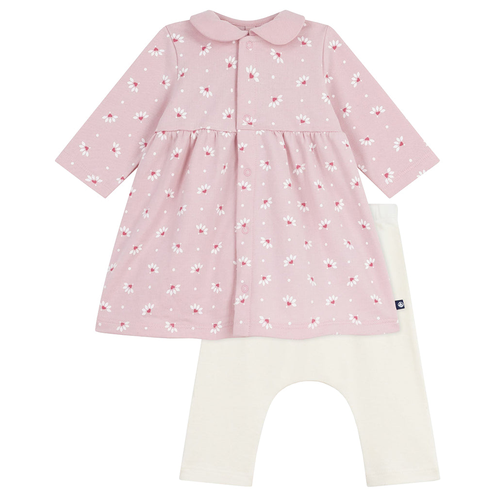 Petit Bateau Baby Dress With Leggings Pretty Pink Floral Print