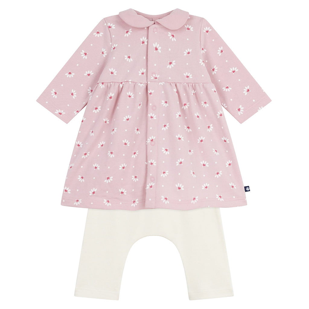 Petit Bateau Baby Dress With Leggings Pretty Pink Floral Print