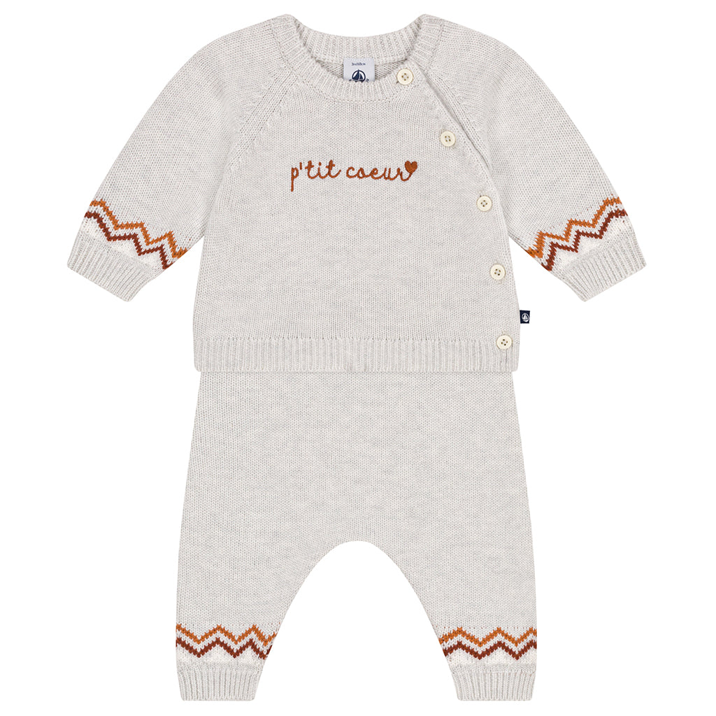 Petit Bateau Baby Two Piece Set Montelimar Grey With Brown Stripes