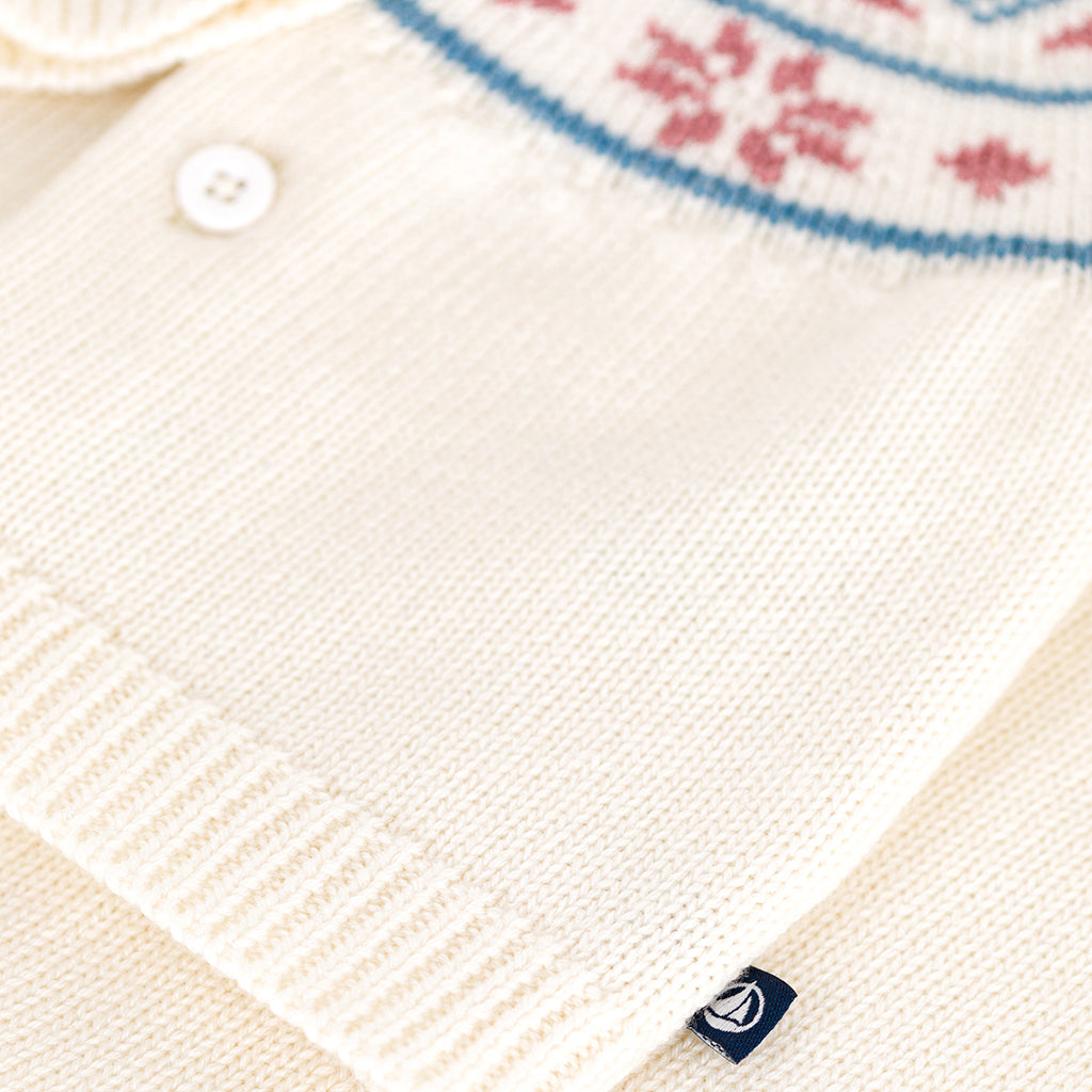 Petit Bateau Baby Two Piece Set Marshmallow White With Charm Pink Jacquard Knit