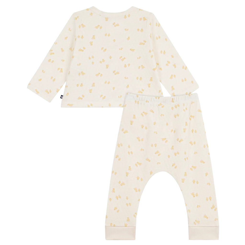 Petit Bateau Baby Two Piece Set Milk Cream Chicks Print