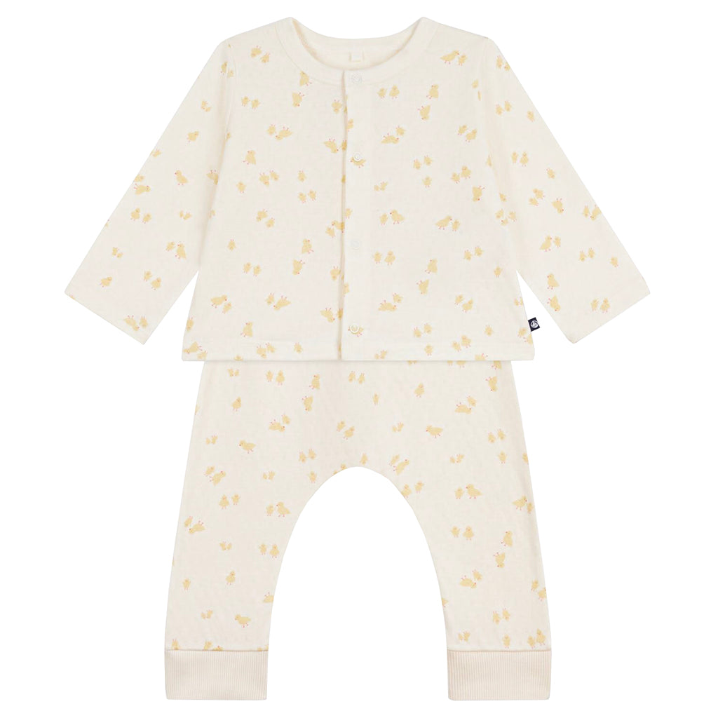 Petit Bateau Baby Two Piece Set Milk Cream Chicks Print