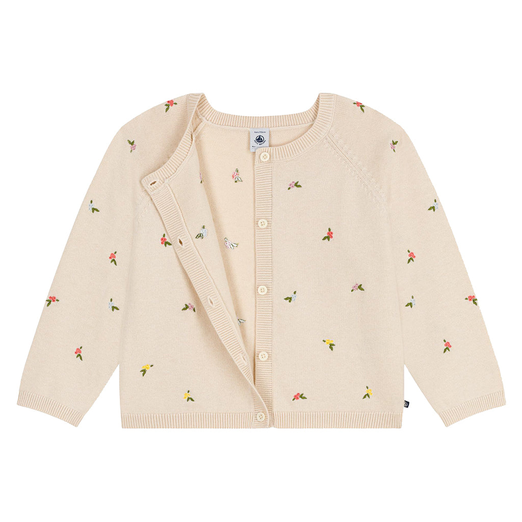 Petit Bateau Child Cardigan Avalanche Cream With Embroidered Flowers