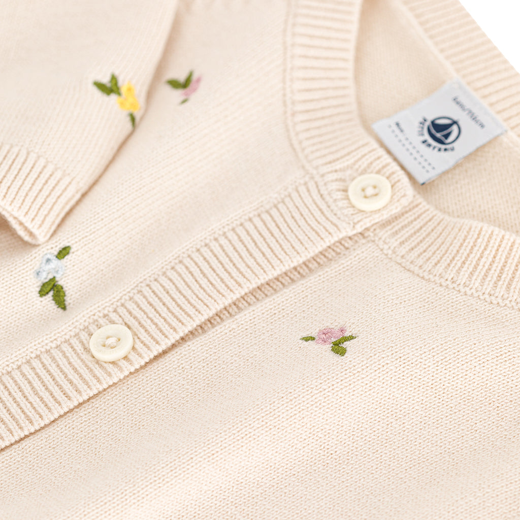Petit Bateau Child Cardigan Avalanche Cream With Embroidered Flowers