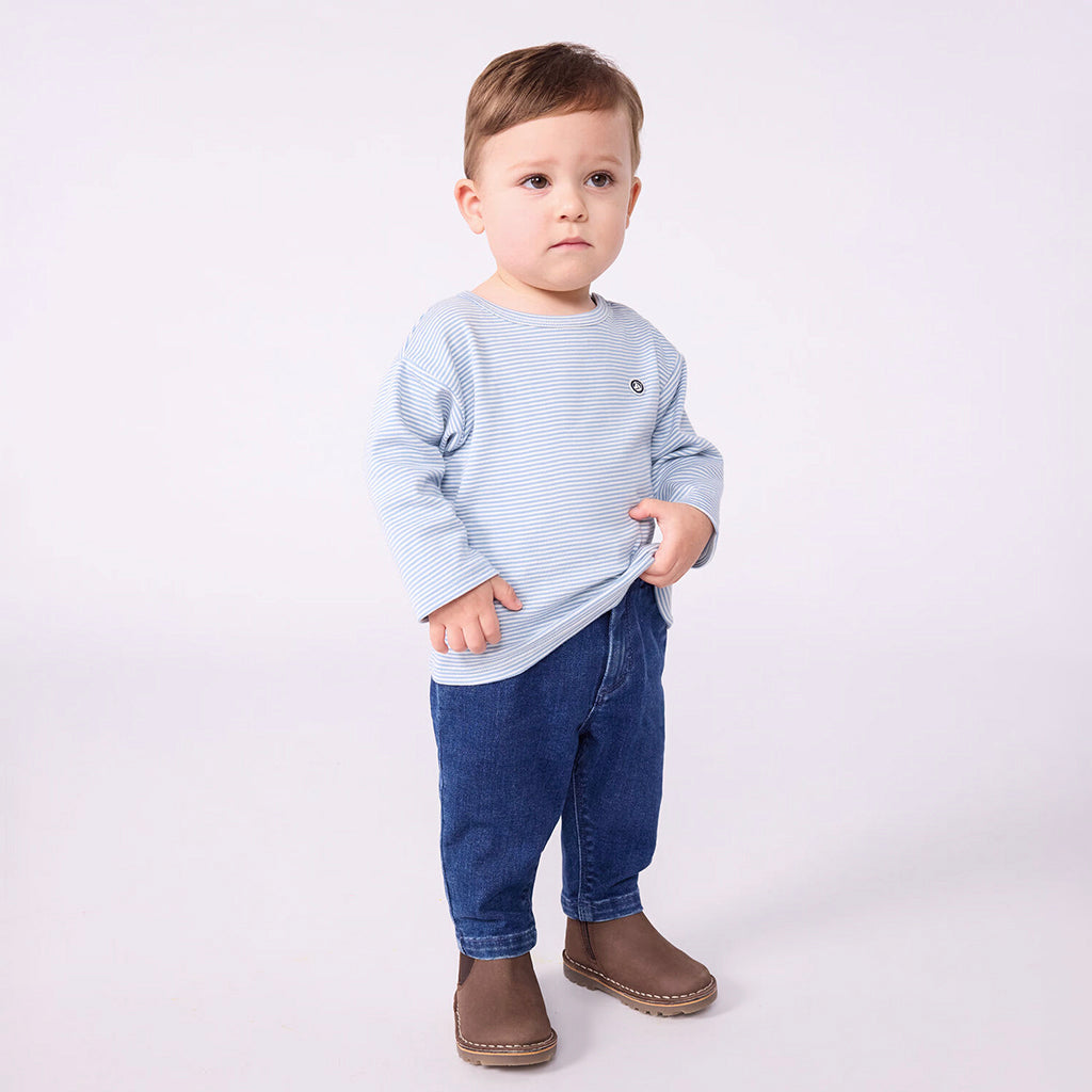 Petit Bateau Baby T-shirt White And Adriatic Blue Stripes