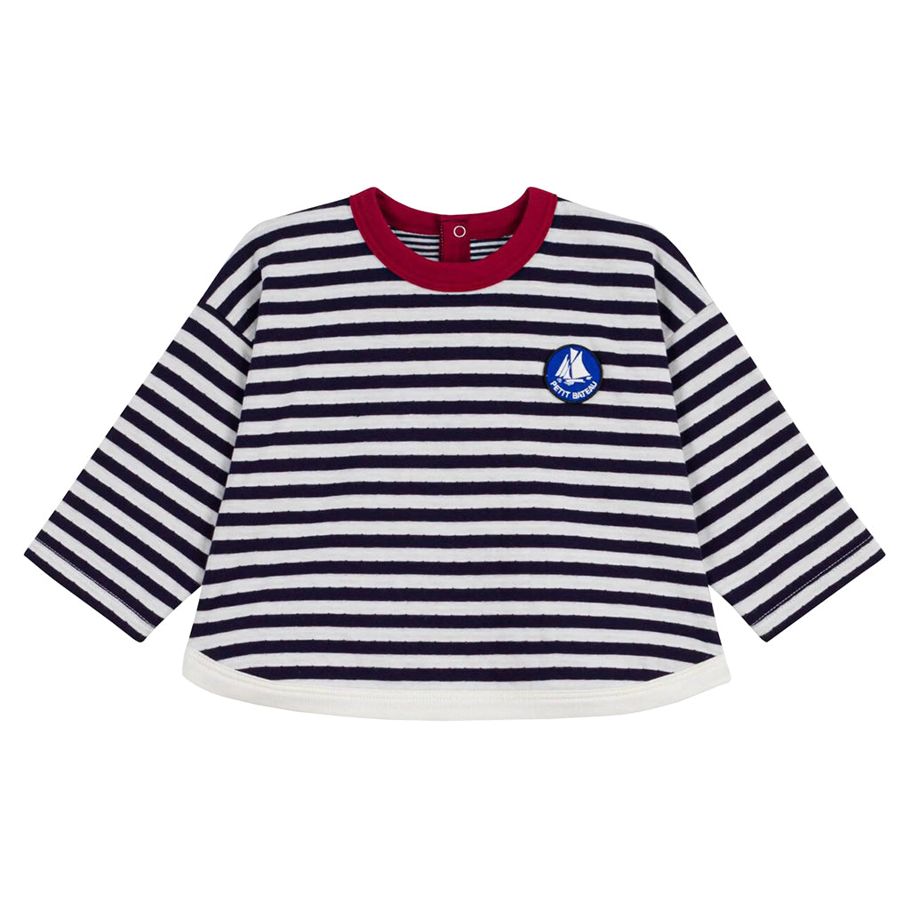 Petit Bateau Baby T-shirt White And Evening Blue Stripes