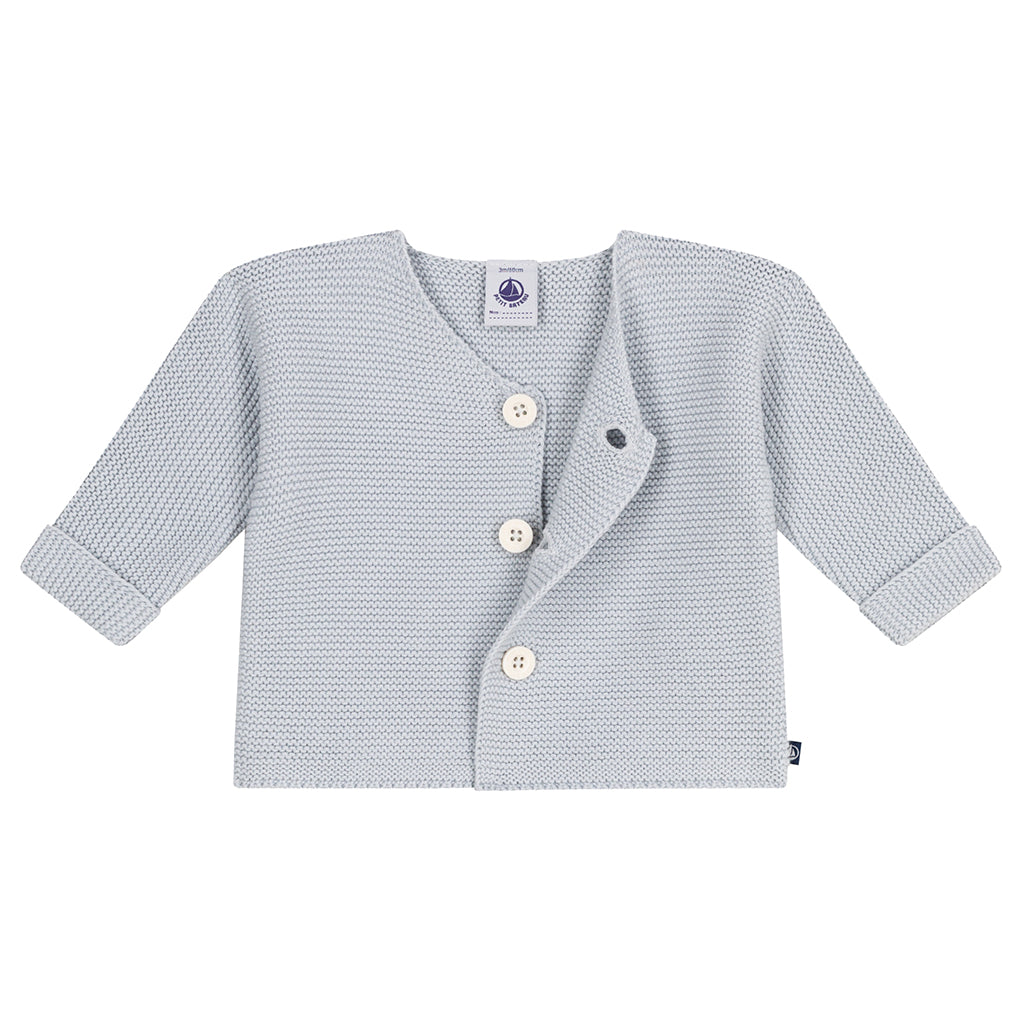 Petit Bateau Baby Garter Stitch Cardigan Carbon Grey