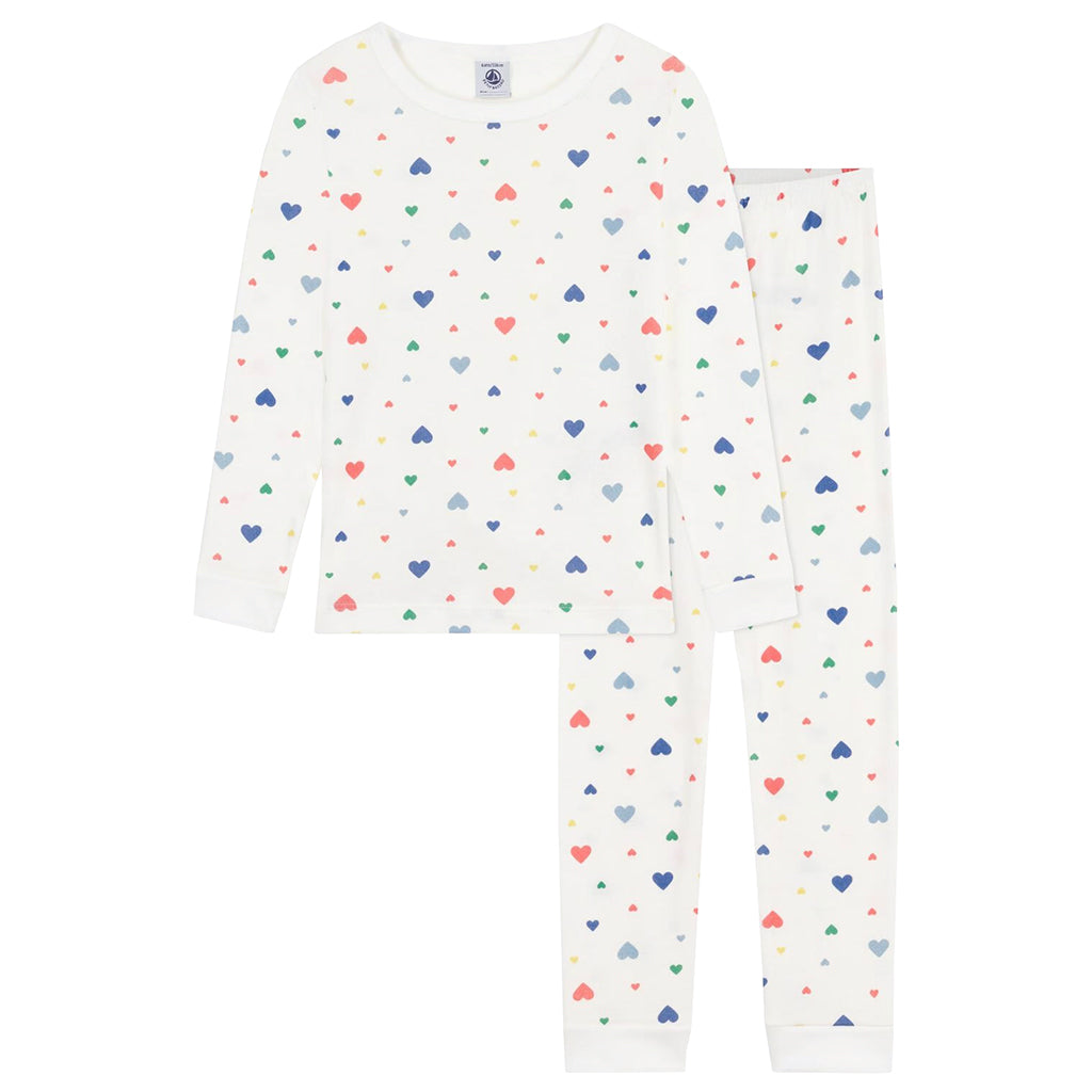 Petit Bateau Child Pyjamas Marshmallow White Multicolour Heart Print