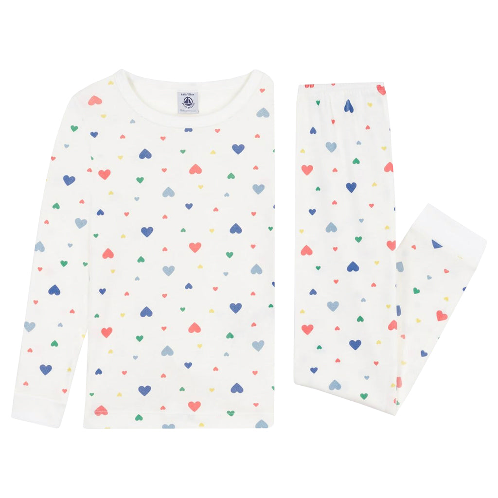 Petit Bateau Child Pyjamas Marshmallow White Multicolour Heart Print