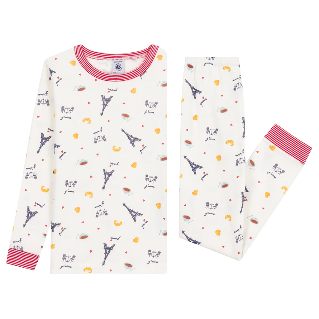 Petit Bateau Child Pyjamas Marshmallow White Paris Print